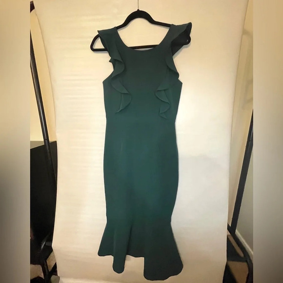 Lulu’s Hearts Aflutter Dark Green Ruffled Bodycon Midi Dress - Picture 2 of 6